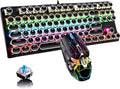 Retro Typewriter Mechanical Keyboard and Mouse Combo Black with Blue Switch and 9 True RGB Backlight Modes Cool Light Up for Gaming Work Mac PC Windows