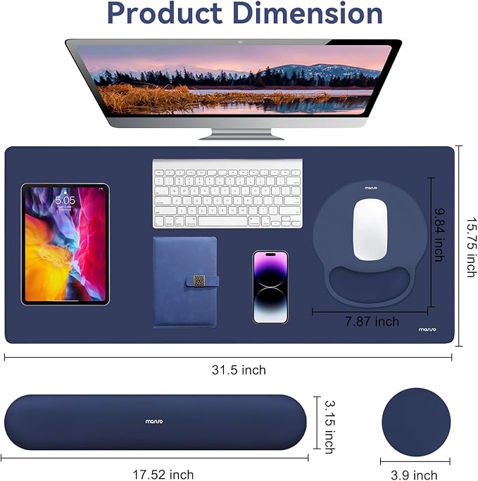 MOSISO Wrist Rest for Keyboard Mouse Pad Set Large Gaming Deskpad&ampCircle Curved Mousepad&ampKeyboard Wrist Rest&ampCoaster Ergonomic Non-Slip Mousepad&ampEasy Typing Pad with Silicone Lining
