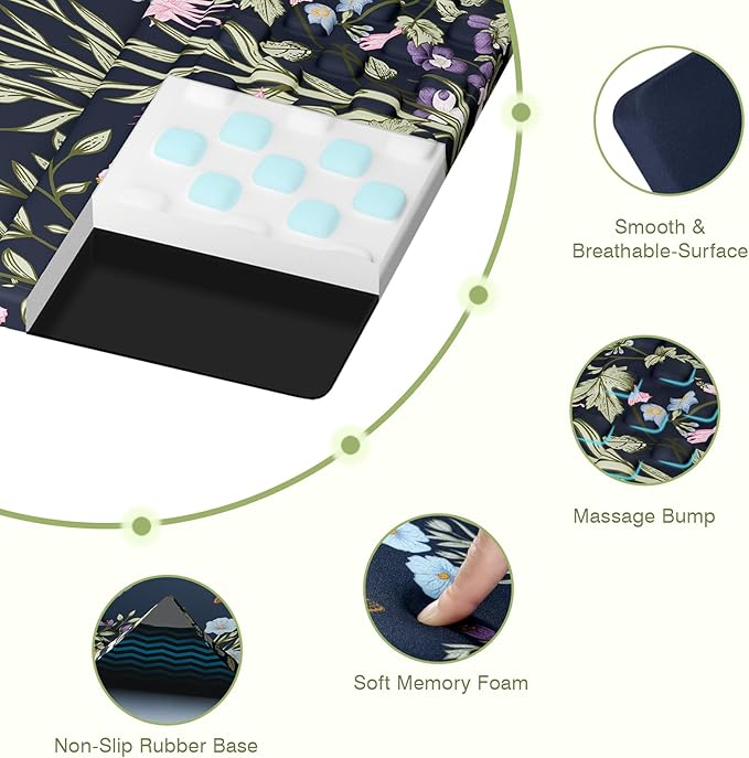 Ospelelf Keyboard Wrist Rest Stand Pad and Ergonomic Mouse Pad Set with Large Mousepad Memory Foam Comfort Premium Office Desk Accessories for Pain Relief Moonlit Blossoms