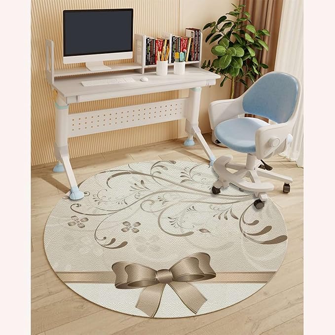 Eggshell Brown PU Leather Gaming Chair Mat Under Computer Desk Flourishing Flower Swirled Branches Round Office Chair Mats Home Rolling Gaming Chair Mat Seasonal Diameter 55 in