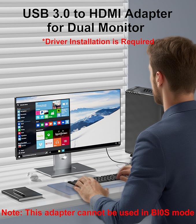 USB to Dual HDMI Adapter 1080P 60Hz USB A 3.0 to HDMI Adapter for Laptop PC Desktop Compatible with Mac OS Windows 7/8/10/11 - Requires Driver Installation