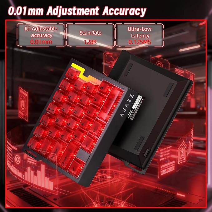 A.JAZZ AK029 Wired 29 Keys One-Handed RGB Gaming Keyboard with 8000HZ0.01mm RT Magnetic Switches Adjustable ActuationHotswappable Mechanical KeyboardAluminum PlateWeb Driver for Gamers-Red