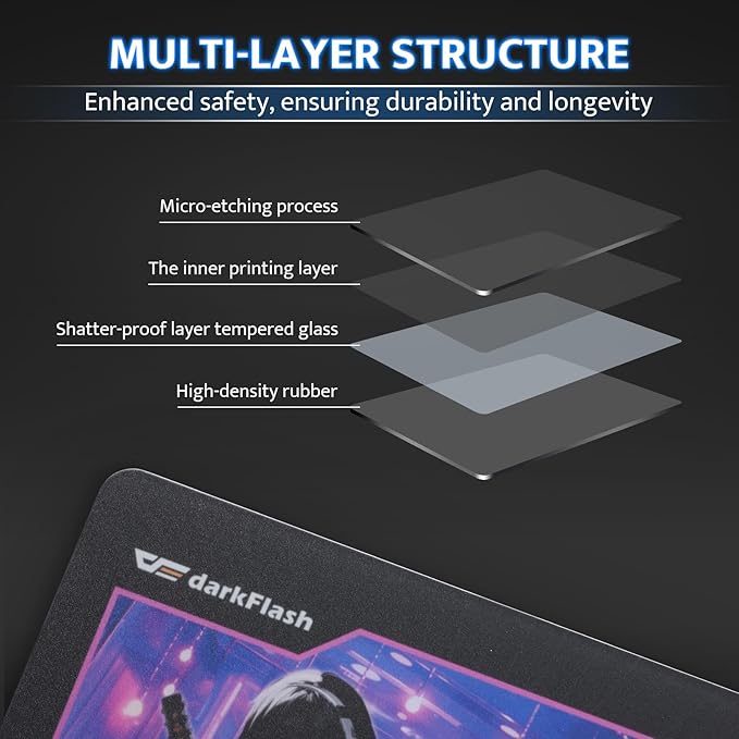 darkFlash Glass Mouse Pad 13.8×11.8 Inch Ultra-Smooth Tempered Surface Precision Tracking Anti-Slip Rubber Base Durable Etched Finish Unique IP Ideal for Gaming &amp Work(DMP350)