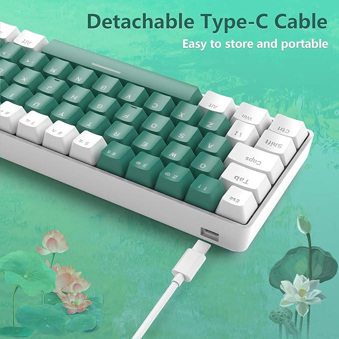 RK-T60 Wired 60% TKL Mechanical Gaming Keyboard Led Rainbow Backlight Ultra-Compact NKRO Linear Red Switch ABS Keycap RGB Honeycomb Mice Coiled Aviator Cable for Windows Laptop PS4/PC/WIN Gamer