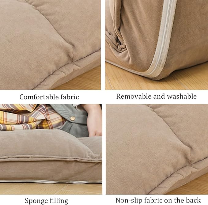 ELEFOCUS Bedroom Gaming Floor Chairs for Adults Folding Lazy Sofa Chair with 5-Position Adjustable Headrest Backrest Foldable Chaise(Beige)