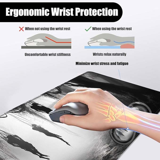 Mouse PadLarge Desk Mat Set 4in1 XL Mousepad + Keyboard Wrist Rest+Mouse Wrist Rest+Coaster with Ergonomic Desk Pad for Home Office Table Computer Cover -Mystical Dark Forest Scene