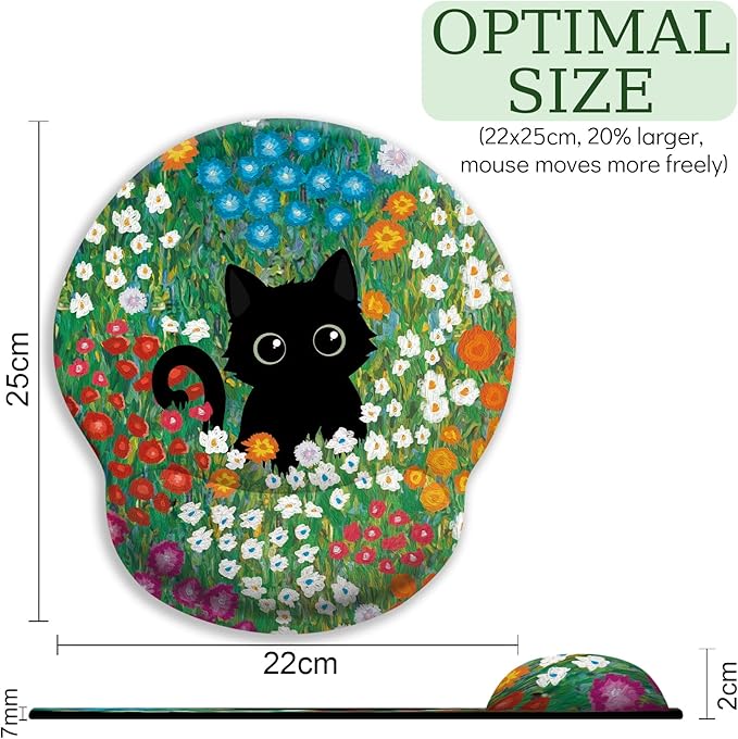 Anime Black Cat Ergonomic Mouse Pad with Wrist Rest Green Desk Mat Pad Keyboard Mouse Pad for Desktop Computer Laptop Work Home Cute Office Desk Accessories