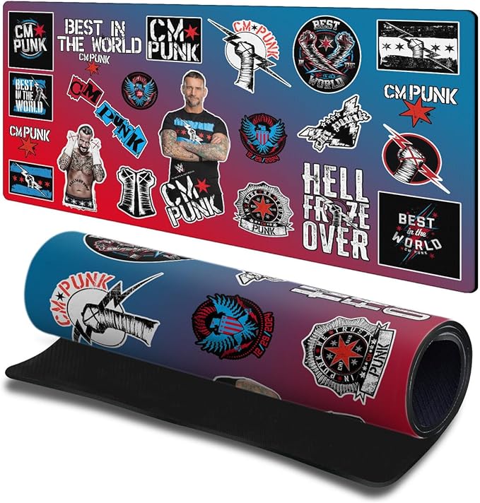 Head Case Designs Officially Licensed WWE Sticker Collage CM Punk 23.62 x 11.81 x 0.12 inches (600 x 300 mm) - L Gaming Office Desk PC Keyboard Mouse Mat Pad