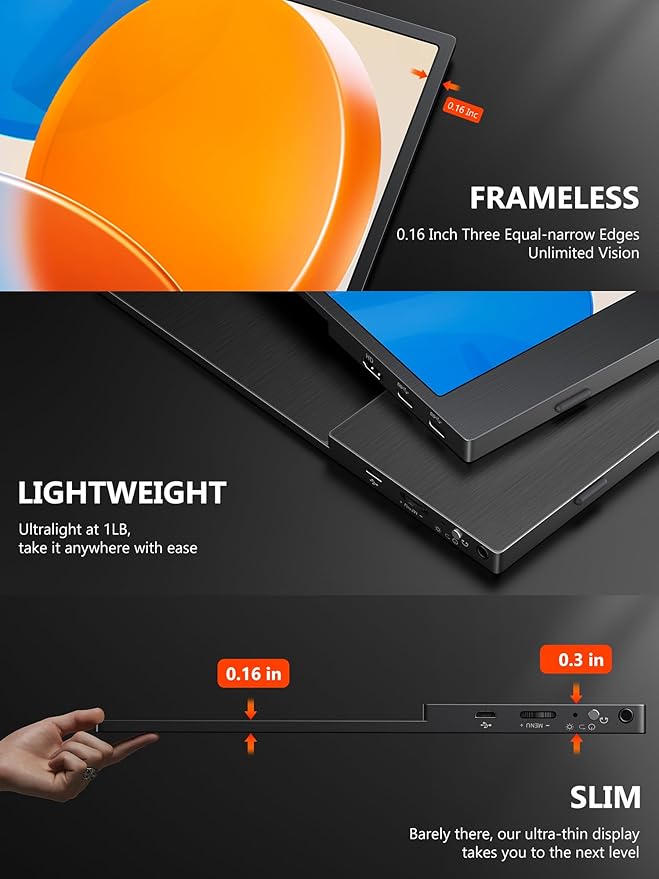 4K Portable Monitor 13.3 UHD IPS Portable Laptop Screen Second Screen Dual USB C HDMI Computer Gaming Display with Speakers Travel Monitor for PC Phone PS4/5 Xbox Switch