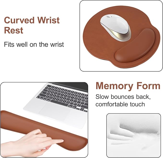 MOSISO Wrist Rest Support for Mouse Pad &amp Keyboard Set Ergonomic PU Leather Keyboard and Mousepad with Wrist Rest&ampCoaster Non-Slip Base Home/Office Easy Typing Cushion with Raised Memory Foam