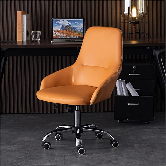 Adjustable Office Computer Chair with Armrest Leather Office Chairs for Meeting Room Furniture Home Chair Backrest Swivel Computer Gaming(Orange-Silver)