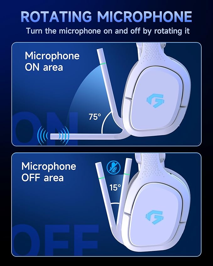 2.4GHz Wireless Gaming Headsets for PS5 PS4 PC Switch - Bluetooth 5.4 Gaming Headphones with Noise Canceling Mic Low Latency Connection 3D Immersive Surround Sound 30H Battery White