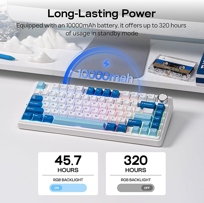 EPOMAKER x Aula F75 Ultra Wireless Gaming Keyboard with Knob 10000mAh Hot Swap RGB PBT Keycap Creamy Sound VIA 75% Mechanical Keyboard for Win/Mac (Blue Pink Mint)