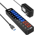 Powered USB 3.0 Hub USB 3.0 Data Hub 11 Ports - 7 USB 3.0 Data Ports + 4 Smart Charging Port with Individual On/Off Switches and 12V/4A Power Adapter USB Hub 3.0 Splitter