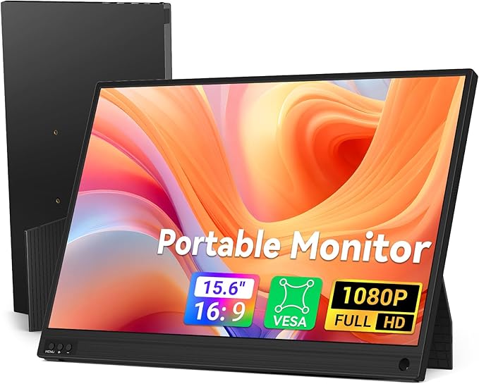 HotYeah Portable Laptop Monitor 15.6-in 1080P FHD Travel Monitor USB-C HDMI External Computer Screen FreeSync IPS w/Kickstand Extra External Display for Laptop PC Mac Phone Tablet Switch Xbox PS5
