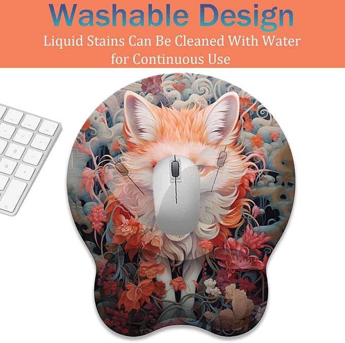 Ergonomic Keyboard Wrist Support Pad and Wrist Support Mouse Pad Anti-Slip with Gel Memory Mouse Pad Set Suitable for Office Use/Home Use - Fox