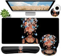 Large Mouse Pad Ergonomic Mouse Pad with Wrist Rest and Keyboard Wrist Rest 4 in 1 Set 31.5 x11.8 inch Extended Desk Pad for Home Office Flowers + African American Woman Black Gaming Mouse Mat