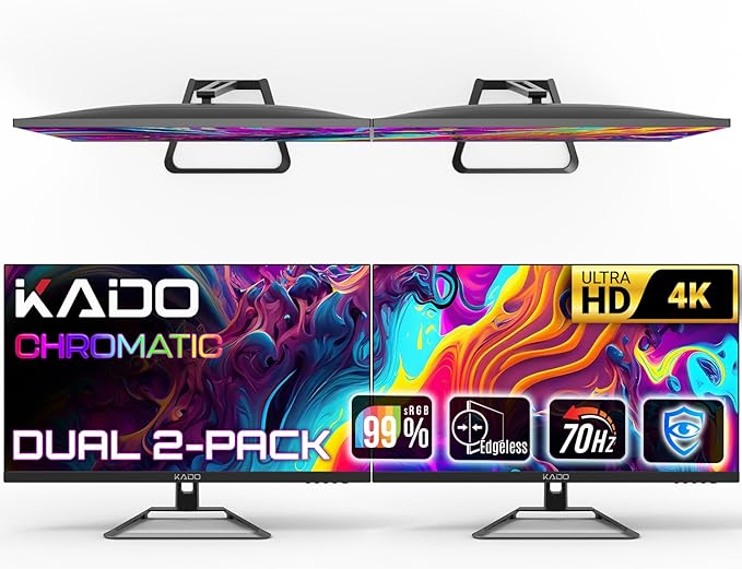 Kado Dual Monitor Setup - 2-Pack 27 4K 3840x2160 Computer Monitor 70Hz UHD VESA Mount HDMI Office Gaming Built-in Speakers (U27 Dual Series)