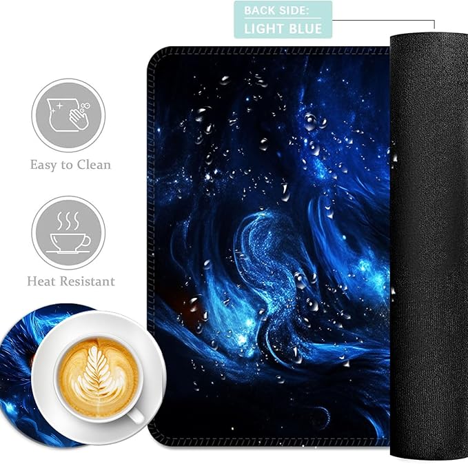 Keyboard Mouse Pad Set Extended Gaming Mouse Pad+Ergonomics Keyboard Wrist Rest Support Memory Foam Easy Typing Pain Relief 4Pcs XL Ultra Thick Desk MatCosmic Owl Glowing Eyes
