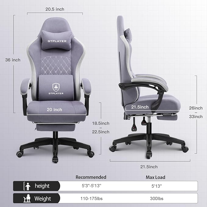 GTPLAYER Gaming Chair Computer Office Chair with Pocket Spring Cushion Linkage Armrests and Footrest High Back Ergonomic Computer Chair with Lumbar Support Task Chair with Footrest