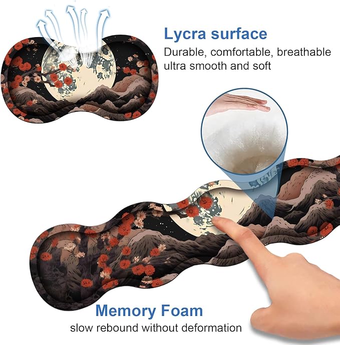 4 in 1 Ergonomic Memory Foam Mouse Pad Wrist Rest Set Large XXL Gaming Desk Pad + Keyboard Wrist Rest + Mouse Wrist Cushion + Coaster for Home Office Study Gaming Moon Peak Flowers