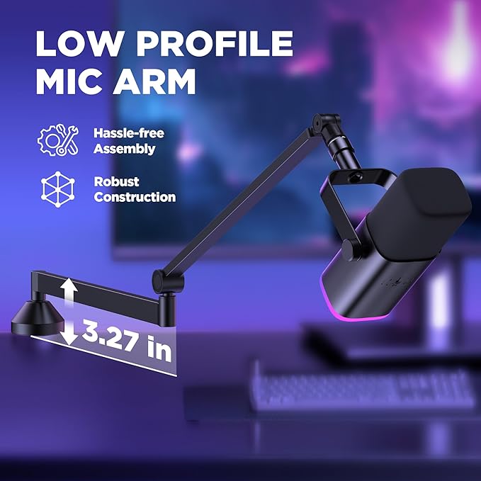 InnoGear Low Profile Mic Arm 360° Rotatable Microphone Arm Stand Foldable Desk Mic Boom Arm with 3/8 to 5/8 Adapter for Fifine AM8 K669B Blue Yeti HyperX QuadCast SoloCast AT2020 and Other Mics