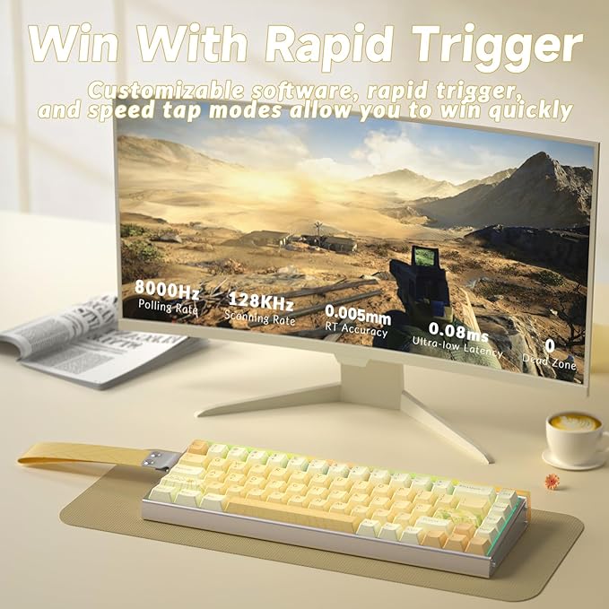AULA Hero 68 HE Ultra - Wired Gaming Keyboard with Hall Effect Magnetic Switch CNC Aluminum Frame 8KHz Polling Rate RGB Box &amp Backlight Adjustable Actuation 65% Compact Small Gamer Keyboards