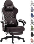 GTPLAYER Gaming Chair with Footrest Fabric Office Chair with Pocket Spring Cushion and Linkage Armrests High Back Ergonomic Computer Chair with Lumbar Support Task Chair Brown
