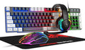Wired Rainbow LED Backlit Keyboard and Mouse Over Ear Headphone with Mic Gaming Mice and Pad for PC Xbox and PS4 (Black/White)