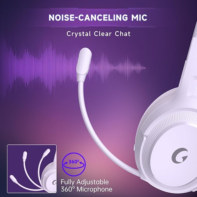 COOLV Wireless Gaming Headset for PS5/PS4PC 2.4GHz&ampBluetooth 5.3 Gaming Headphones with Noise Canceling Mic 20ms Low-Latency 50+Hr Battery Type-C- White