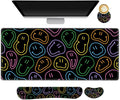 Large Gaming Mouse Pad Set 4 in 1 Extended Keyboard Desk Mat with Wrist Rest Computer Game Mousepad Non-Slip Desk Pad Protector Easy Typing Pain Relief for Home Office I Black Retro Hippie