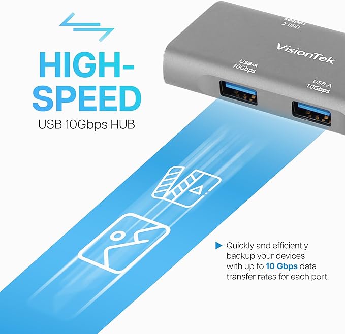 VisionTek USB C Hub 4 Port Adapter - 10Gbps High Speed Data Transfer Dongle 2 USB C and 2 USB A Ports Aluminum Multiport Splitter for MacBook Pro Air iPad Pro Chromebook Windows Laptop