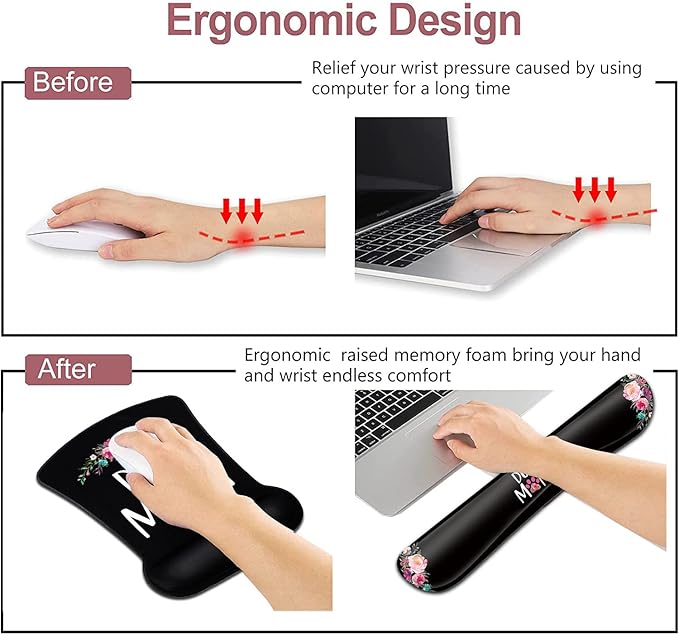 Ergonomic Mouse Pad with Gel Wrist Rest SupportCute Dog Mom Floral and Black MousePads Desktop DecorationSuitable for Office Typing Games Mousepad Soft Keyboard Wrist Rest to Relieve Wrist Fatigue