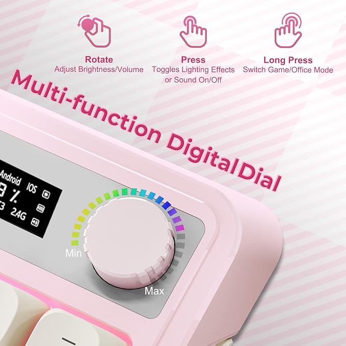 AULA S99pro Wireless Gaming Keyboard Tri-Mode Computer Keyboard with Number Pad RGB Backlit Media Knob Programmable Creamy Keyboard - Pink