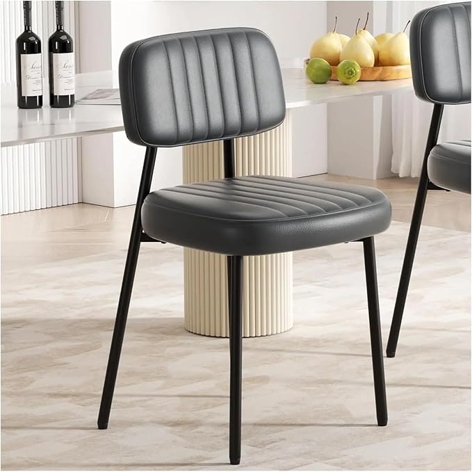 Adjustable Office Computer Chair with Armrest 1pcs Minimalist Comfy Upholstered Dining Chairs with Thick Cushions Seat Back and Metal Legs(Dark Grey)