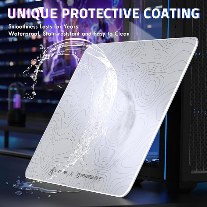 ATTACK SHARK CM05SE Glass Gaming Mouse Pad for FPS &amp Esports Nano-Etched Tempered Glass SurfaceUltra-Smooth Low Friction Hard MousepadWaterproof Large Desk Mouse Mat for PC SetupWhite Contour