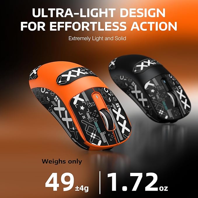 MANBASNAKE Attack Shark X3 Wireless Gaming Mouse 49g Triple Mode Ergonomic Computer Mouse PAW3395 26K DPI Sensor 200h Battery Life Griptape Programmable Buttons for PC/Laptop/Mac (Orange)