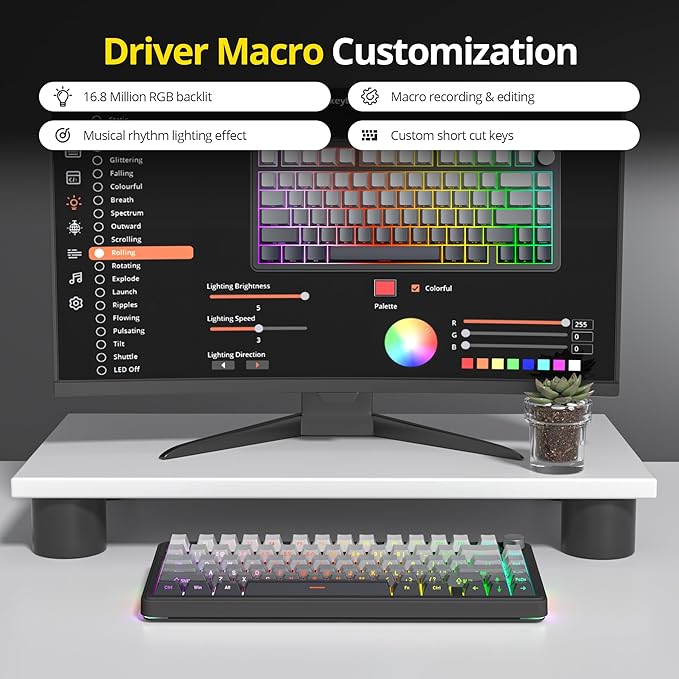 surmen M75 Wireless Mechanical Keyboard75% Gasket Mounted Gaming Keyboard Pre-lubed Stabilizer with Knob RGB Backlight Hot-Swappable for Mac/Win(MoonNight)