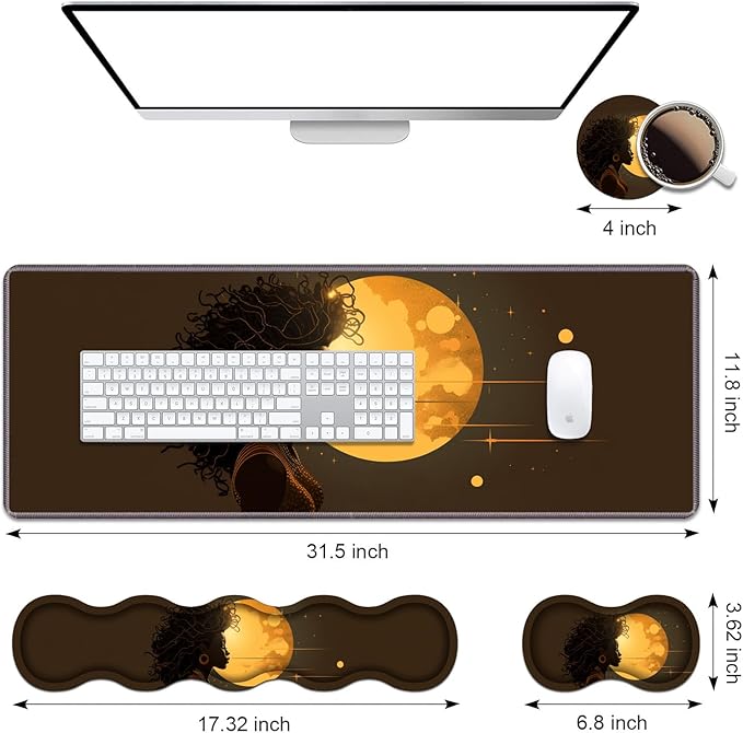Ergonomic Keyboard Wrist Rest &amp Mouse Pad Wrist Rest Set Large XXL Gaming Desk Mat 31.5x 11.8 with Memory Foam Easy Typing Pain Relief for Office &amp Home African Girl