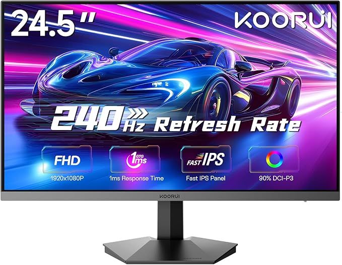 KOORUI 24 inch 240hz Gaming Monitor 2K Fast IPS 1080p Monitor with HDMI 2.0 &amp Display Port 1.4 Support Vesa Mount for PC Gaming