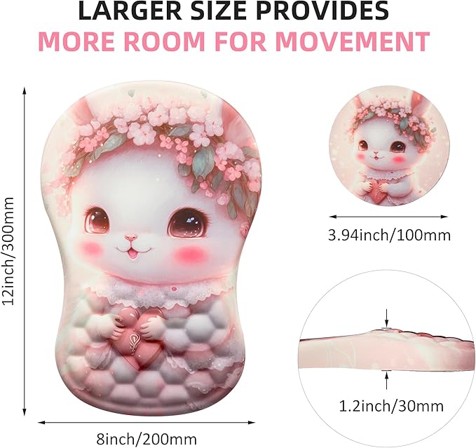 Ergonomic Mouse Pad with Wrist Support - Cute &amp Cure &amp Classic Mousepad with Wrist Rest for Carpal Tunnel Durability Wrist Rest for Mouse Day Use (Rabbit)