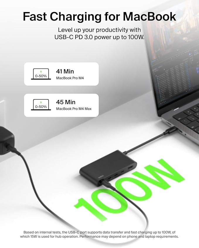 Belkin USB C Hub 5-Port Hub w/ 4K HDMI Display @ 60Hz 100W Power Delivery Fast Data Transfer 10Gbps USB C Multiport Adapter - Compatible with MacBook iPad Pro Chromebook &amp More