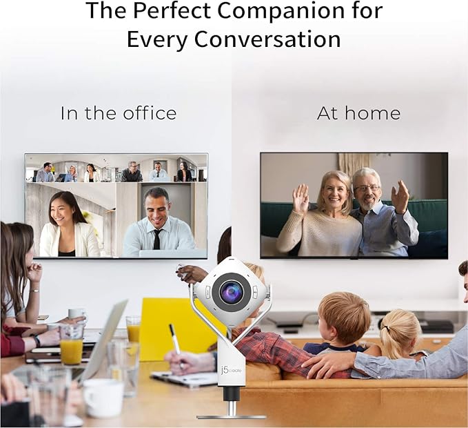 j5create 360 Degree All Around Meeting Webcam - 1080P HD Video Conference Camera with High Fidelity Microphone USB-C | for Video Conferencing Online Classes and Collaboration (JVCU360)