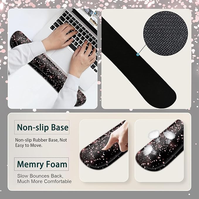 Large Mouse Pad Ergonomic Mouse Pad with Wrist Rest and Keyboard Wrist Rest 4 in 1 Set 31.5 x11.8 inch Extended Desk Pad for Home Office Rose Gold Gradient Gilt Pattern XXL Black Gaming Mouse Mat