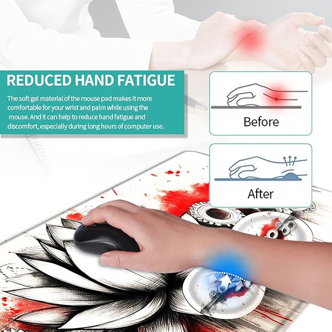 Keyboard Mouse Pad Set Extended Gaming Mouse Pad+Ergonomics Keyboard Wrist Rest Support Memory Foam Easy Typing Pain Relief 4Pcs XL Ultra Thick Desk MatLotus and Gears