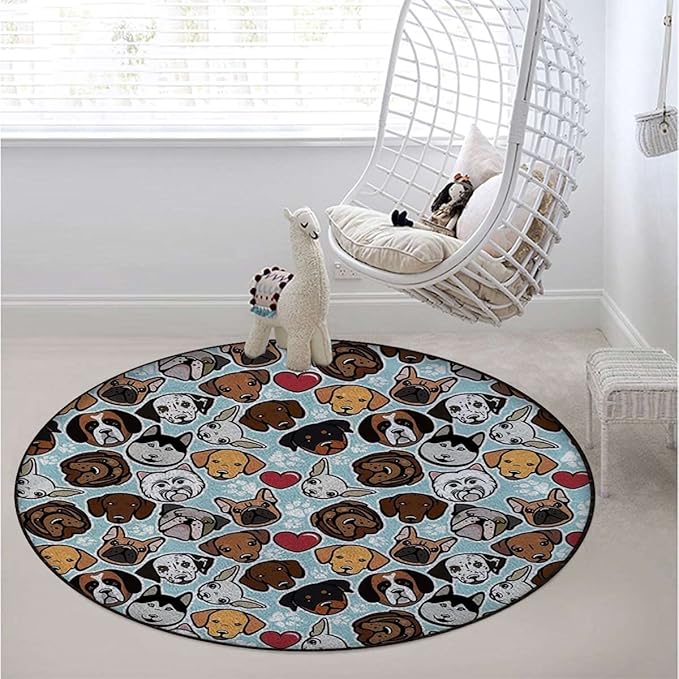 Dog Lover Round Office Chair Mat for Hardwood Floor Computer Gaming Rolling Chair Mat Floor Protector Mat Desk Rug Canine Breeds Bulldog Cartoon AnimalsPale Blue Diameter 60 in