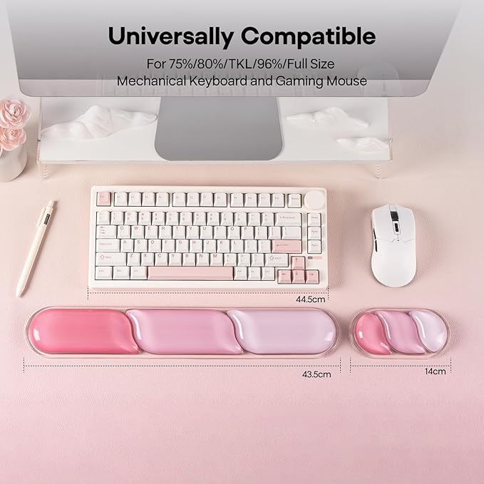 EPOMAKER CloudGel Wrist Rest for Keyboard and Mouse 2 Pieces Silicone Wrist Support Anti-Slip Rubber Bottom Ergonomic Design Suitable for Office/Computer/Laptop/Gaming (Pink)