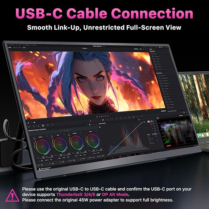 cocopar Portable Monitor IPS Travel Monitor with USB-C HDMI Portable Screen for Laptop MacBook Surface PC PS4/5 External Display with Kickstand VESA Mountable 23.8 Inch