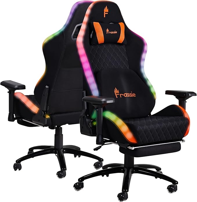 Frassie RGB Gaming Chair with Footrest and LED Lights High Back Reclining Video Game Chair Ergonomic Computer Gamer Chair with Lumbar Support