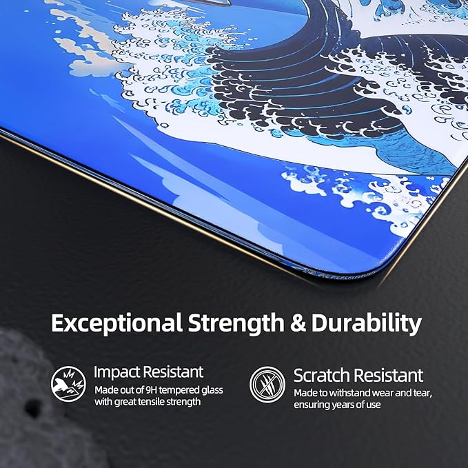 ATTACK SHARK CM05 Glass Gaming Mouse Pad17.7x15.7 in Large Mouse MatNon Slip 9H Hard MousepadsNano-Textured Glass Surface with Improved Precision and Speed for FPS/MOBA-Wave SharkBlue